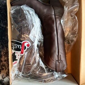 Justin Vintage Style Elk Leather Dark Brown Western Dress Boots